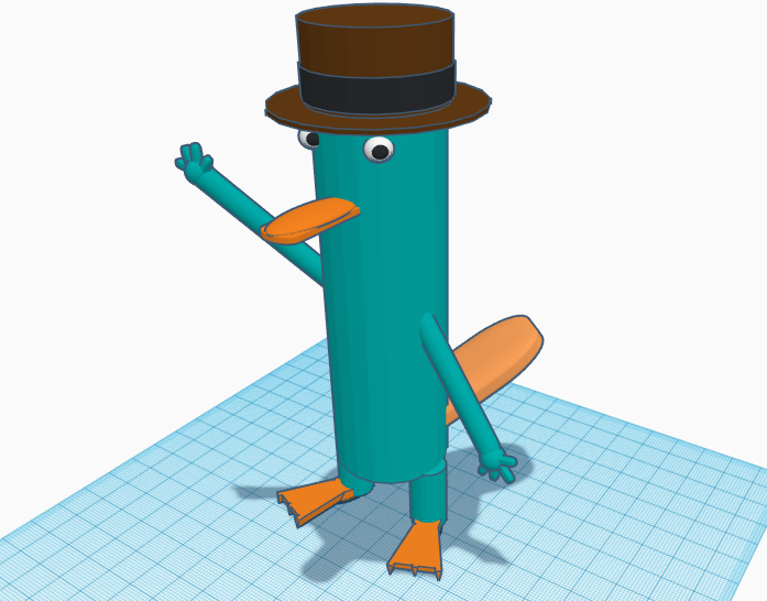 In module 1 we had to attend one workshop. I chose to go to the 3D workshop. I made Perry from a TV series. This picture shows my end result.