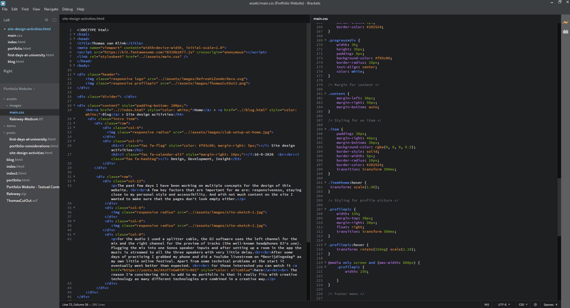 Screenshot of websites code in IDE